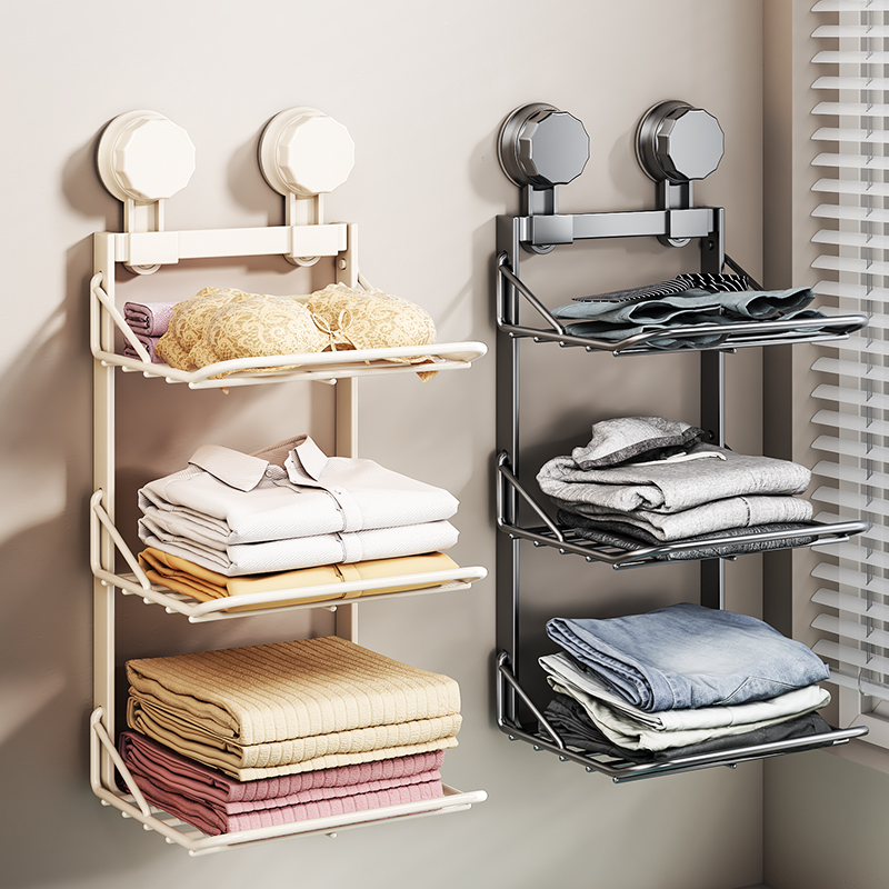 吸盘卫生间毛巾架置物架免打孔浴巾架厕所墙上放衣服收纳架子神器