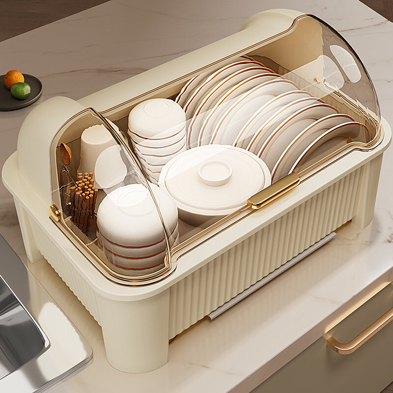 碗筷收纳盒放碗碟收纳架厨房家用多功能带盖沥水置物架碗柜收纳箱